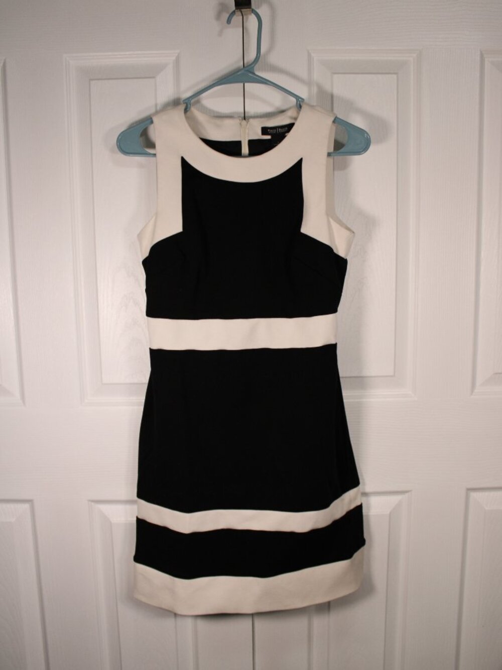 WHBM Sleeveless Black and White Colorblock Midi Sheath Dress